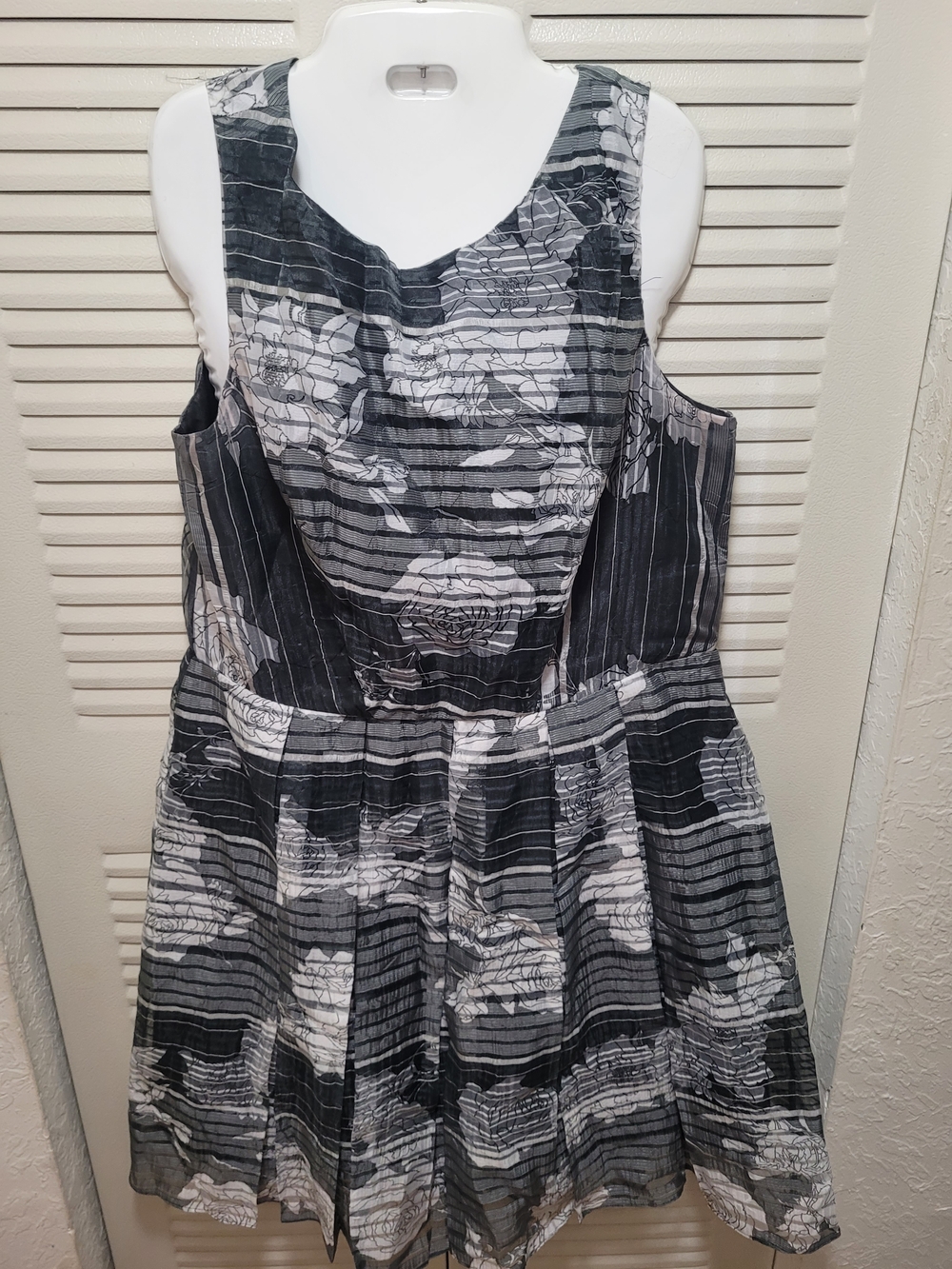 Julian Taylor Black and White Floral Striped Fit & Flare Dress